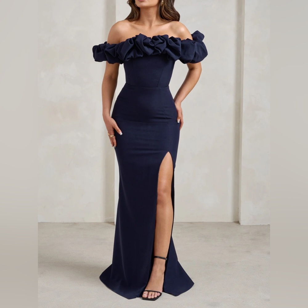 Esmeralda | Navy Structured Statement Bardot Maxi… - image 1